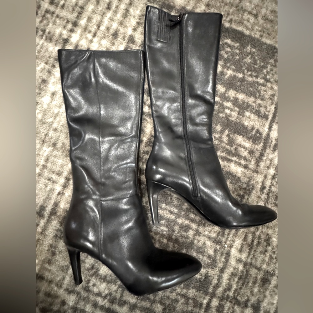 Via Spiga real leather black high heels boots sz 9